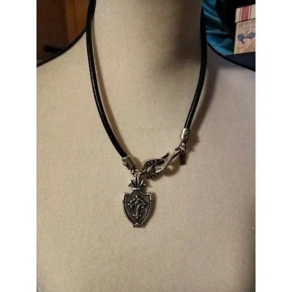 Leather Necklace Crest Man Gothic Family Crest Cross - Picture 2 of 10